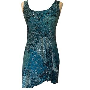 Dream Dance Teal,white & black mini side tie dress w/sequins made n USA Size S-M